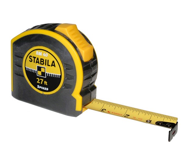 Stabila 30327 27' Impact Resistant Tape Measure with Spike Hooks 